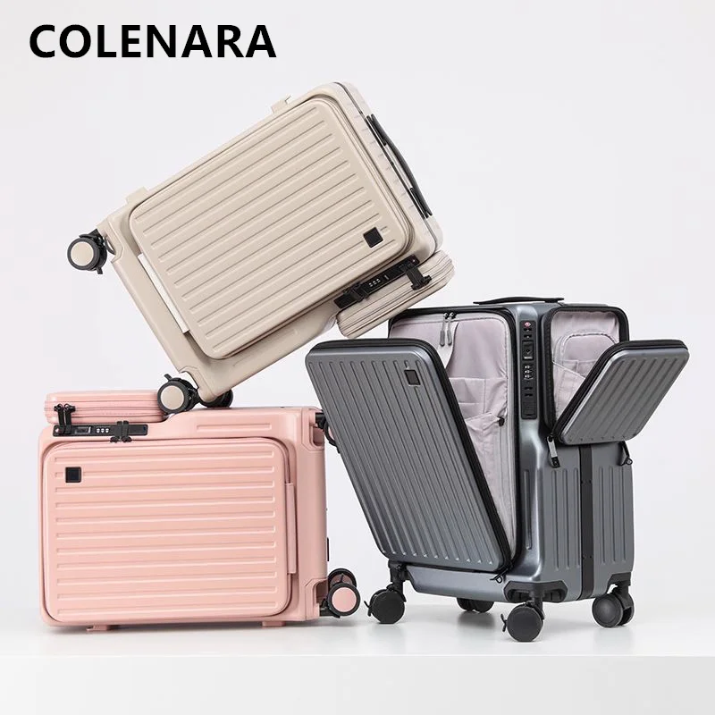 COLENARA Cabin Suitcase Multifunctional Boarding Box 20 Inches Student ABS + PC Trolley Women's Universal Wheel Rolling Luggage