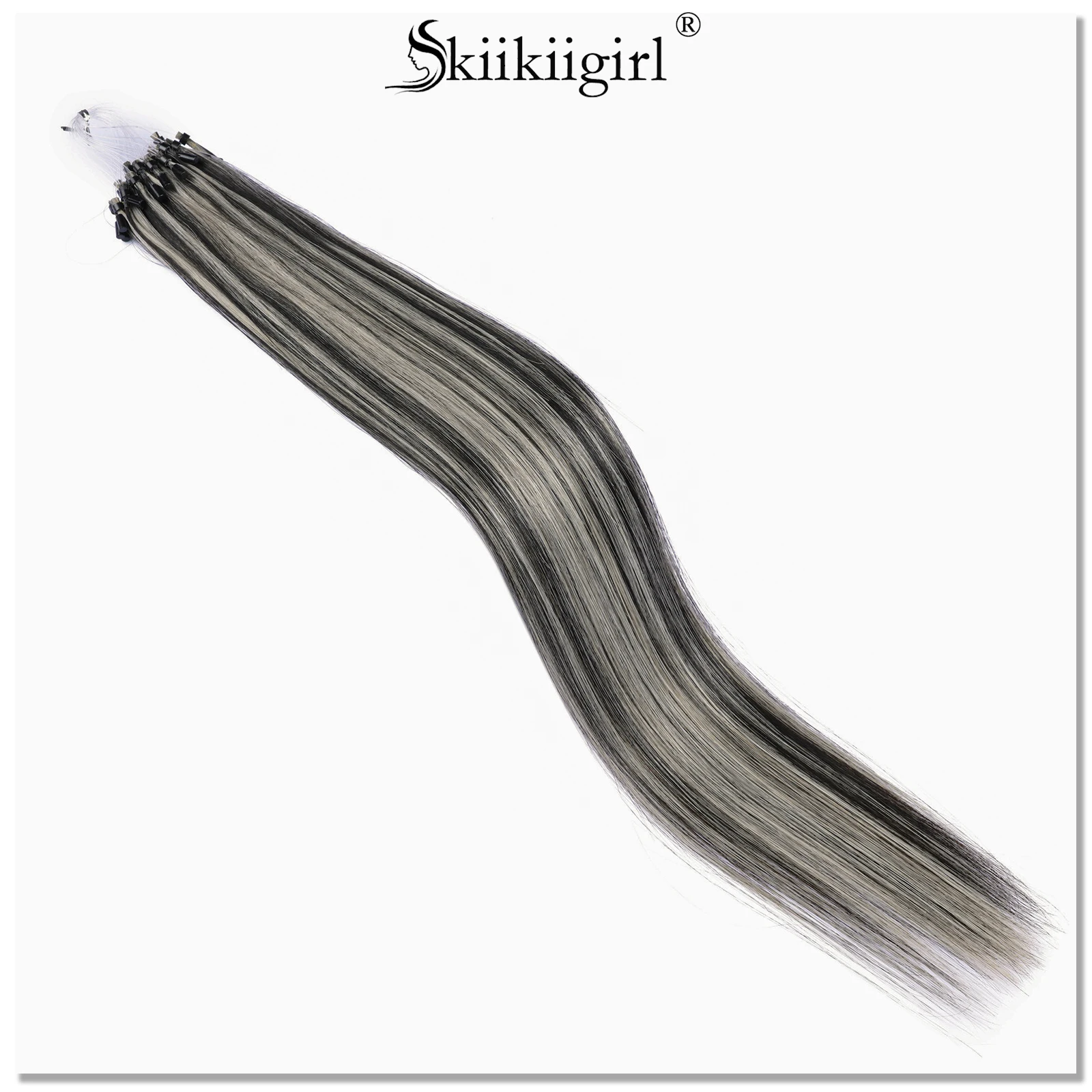 kiikiigirl Micro Loop Hair Extensions Straight Remy Human Hair 50g Brazilian Pre-Bonded Remy Micro Ring Hair