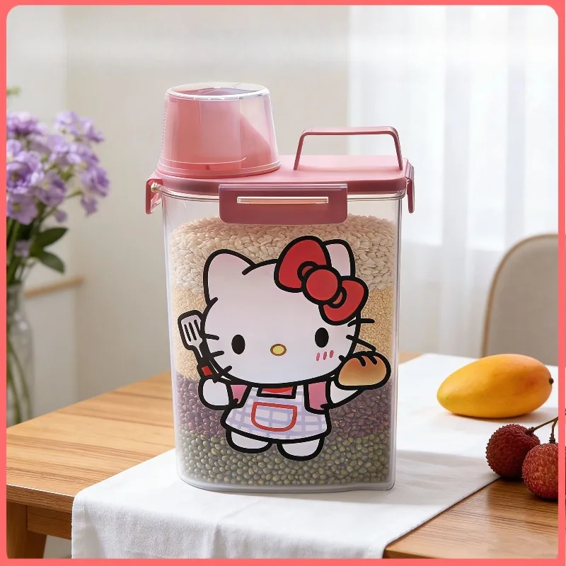 Kawaii Sanrio HelloKitty Cute Cartoon Airtight Grain Canister Moisture Bug Proof Plastic Rice Box Home Kitchen Anime Toys view 3