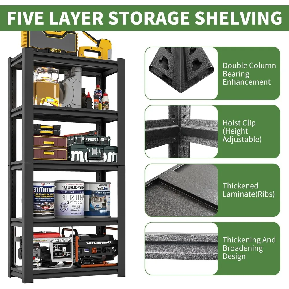 أرفف جراج 72 بوصة ارتفاعًا، أرفف جراج شديدة التحمل، أرفف تخزين قابلة للتعديل بوزن 2500 رطل و5 طبقات مناسبة للمستودعات والطابق السفلي #4