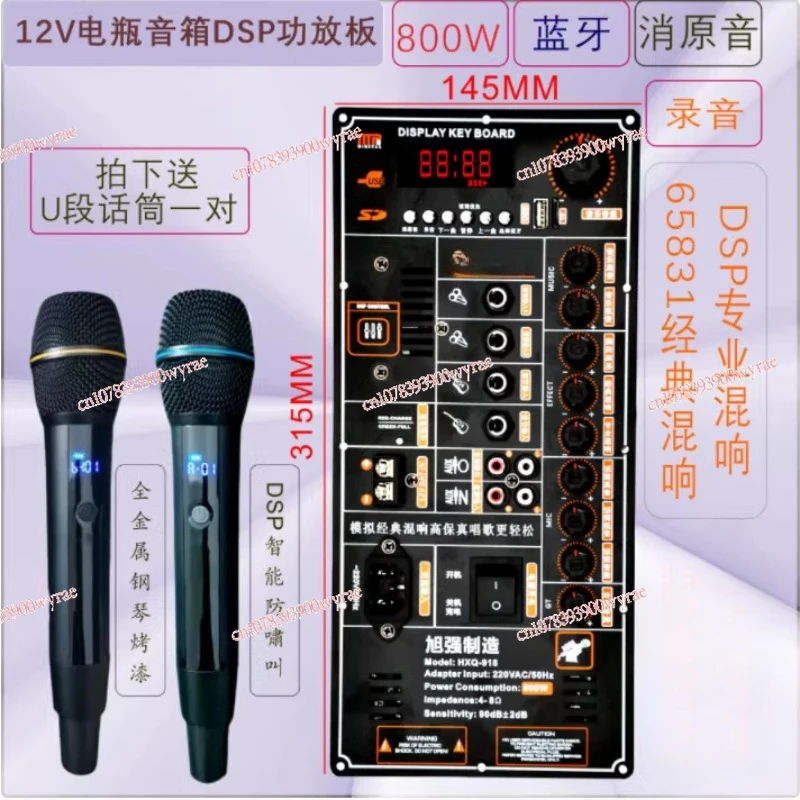 High-power square dance Bluetooth power amplifier board 12V battery supports 4 Euro 8 Euro speaker