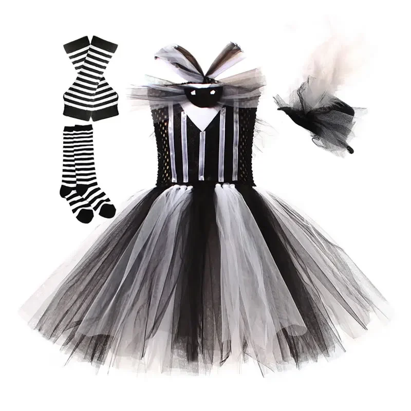 Christmas Costume For Baby Girl Lace TUTU Dress Jack Skellington Kid Up Sling Frock+Headband 2pc Set Tunic