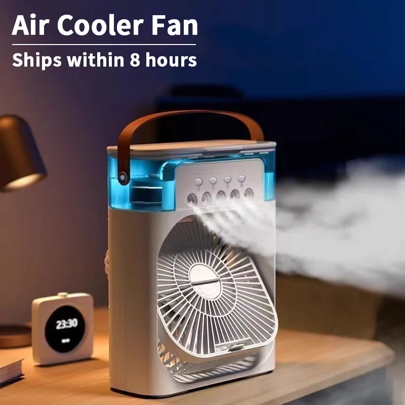 New 3-in-1 Fan/Humidifier/Mood Light, Home Mini Air Cooler, LED 7-Color Night Light, 3-Speed Fan, Office & Home Fan, Sleep Light