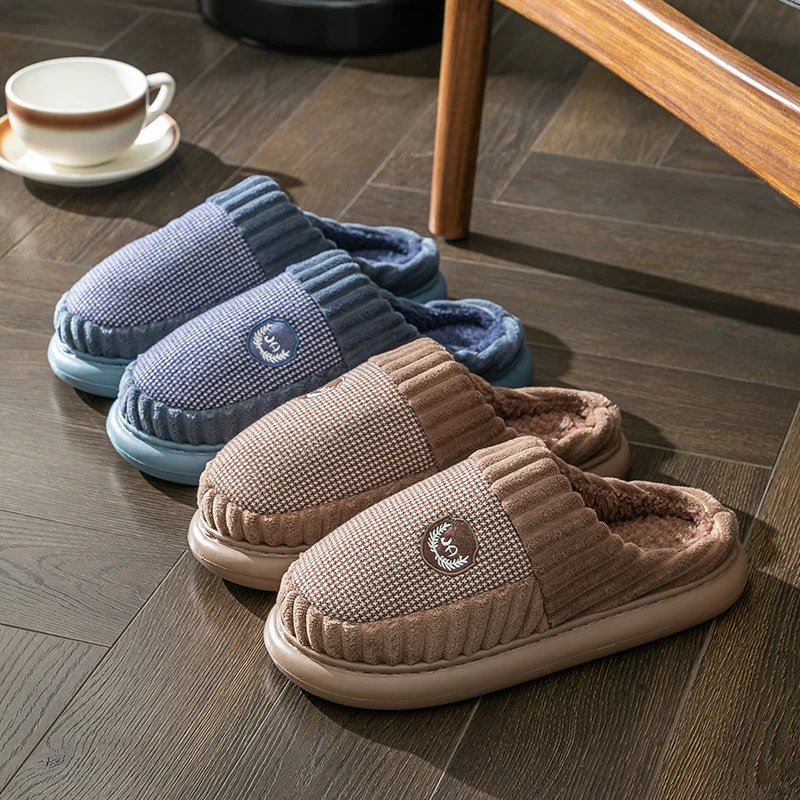 Men's Plush Fleece Slippers for Winter Thick EVA Sole with Comfortable Footbed, Soft House Shoes for Indoor and Outdoor Wear