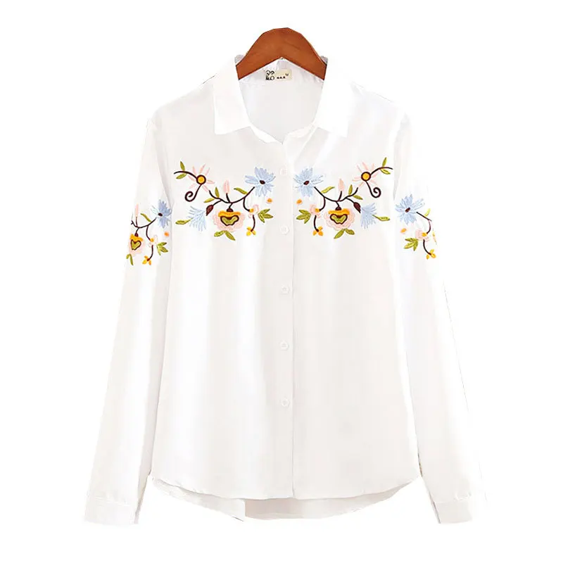 Office Lady White Long Sleeve Embroidery Shirt Blouse Women 2023 New Spring Fashion Button Slim Shirts Top Femme S-5XL