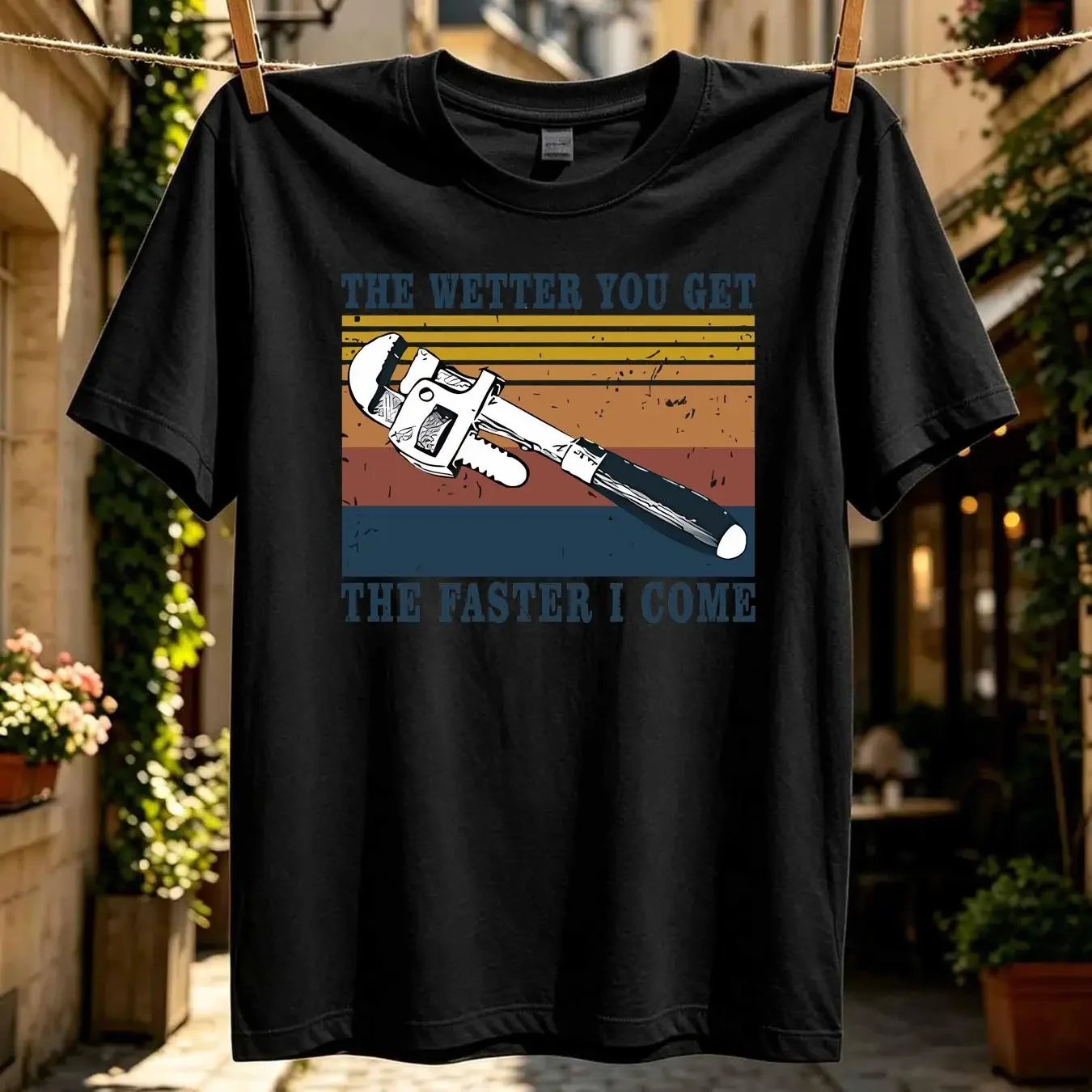 washed T Shirt The Wetter You Get Faster I Come Plumbing Tools Vintage Men's Cotton vintage Washed fashion designer clothes