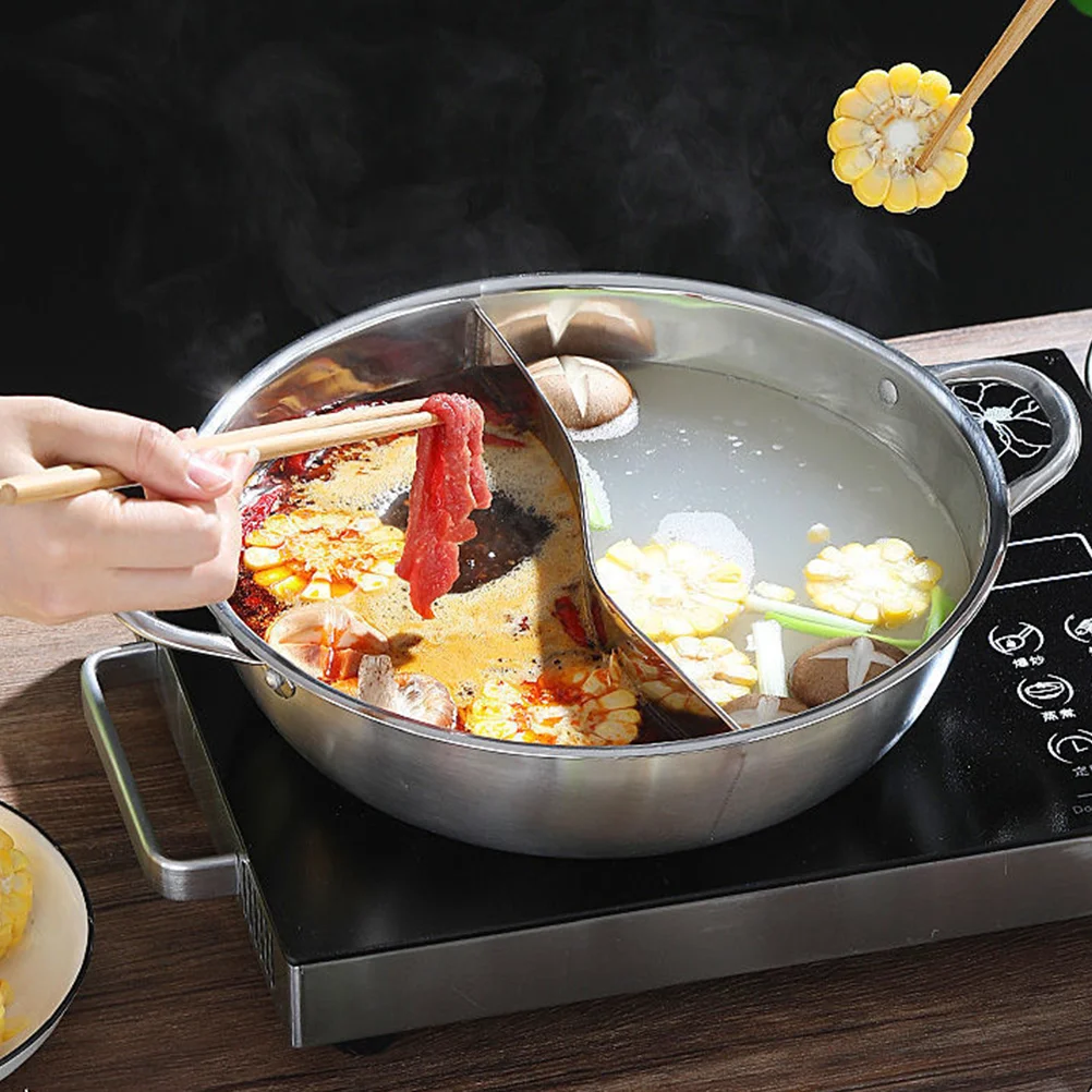 Stainless Steel Mandarin Duck Pot Two-flavor Hot Wok Divided Pan Induction Cooktop Multi-purpose with Divider Partition Plate