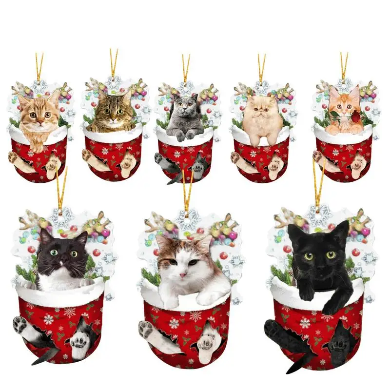 Cat Ornaments For Christmas Merry Christmas Cute Cat Indoor Pendant Cartoon Christmas Tree Decoration Household Accessories