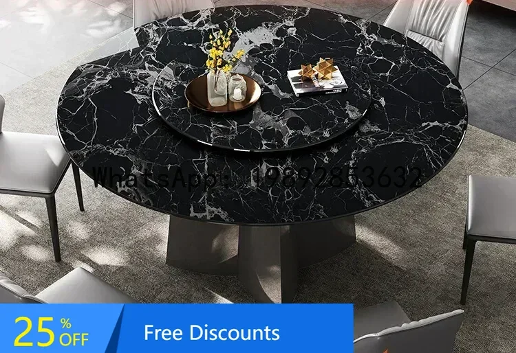 

Natural marble round dining table high-end black rose imported luxury stone high-end dining table