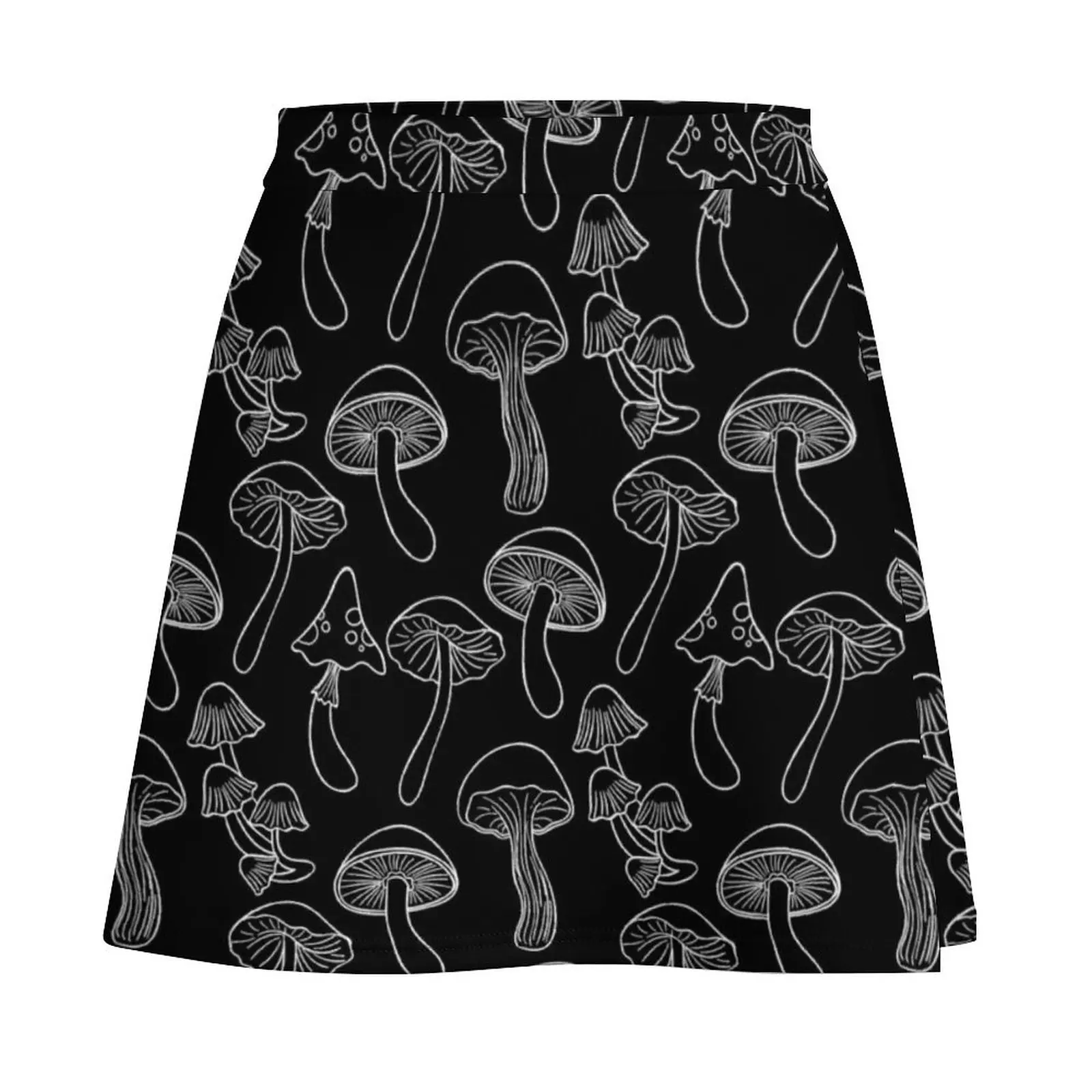 Hand Drawn Mushroom Pattern Fungi Texture Black Background Mini Skirt mini denim skirt sexy short mini skirts Skirt