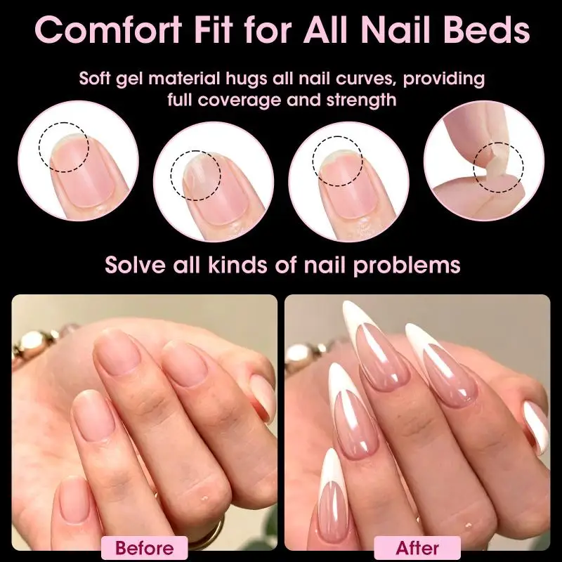 64Pcs Short Almond Soft Gel X Nail Tips Full Cover Frosted Matte Fake Nails