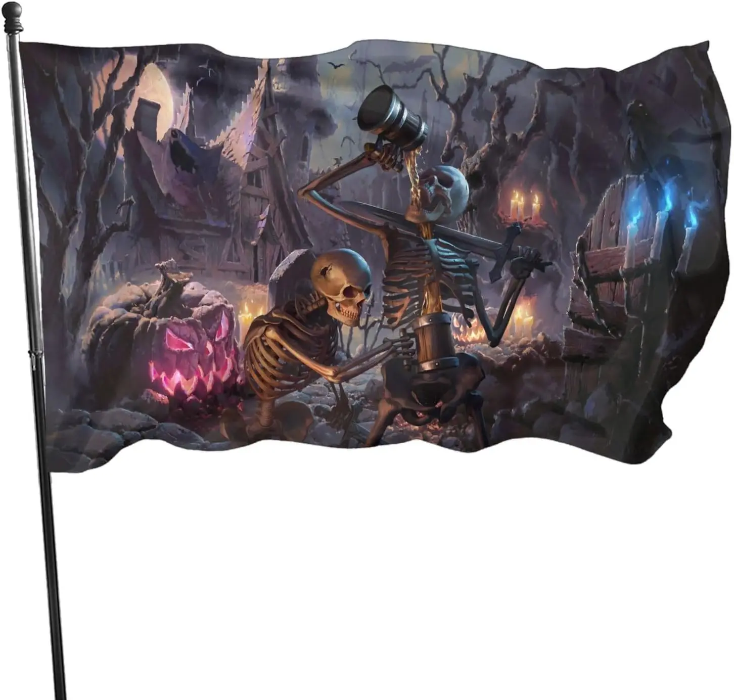 Halloween Funny Skull Skeleton Flag 3x5 Ft Outside Happy Halloween Flags Breeze Outdoor Flags With Grommets For Yard Indoor
