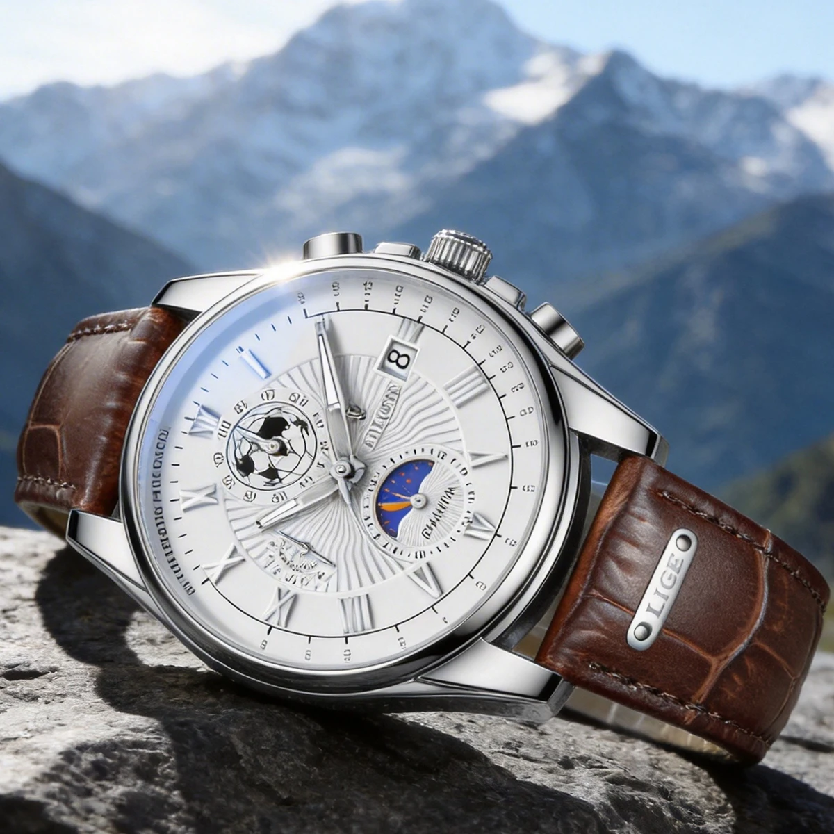 LIGE Luxury Brand Watch for Men Trendy High End Light Versatile Quartz Watch Leather Strap Fake Three Eye Fashion Business Wrist