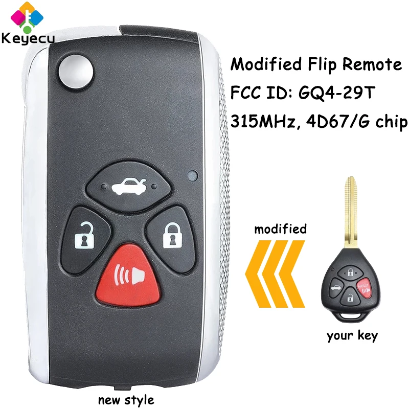 

KEYECU Modified Flip Remote Car Key With 4 Buttons G/ 4D67 Chip for Toyota Corolla Venza Avalon 2008-2013 Fob FCC ID: GQ4-29T