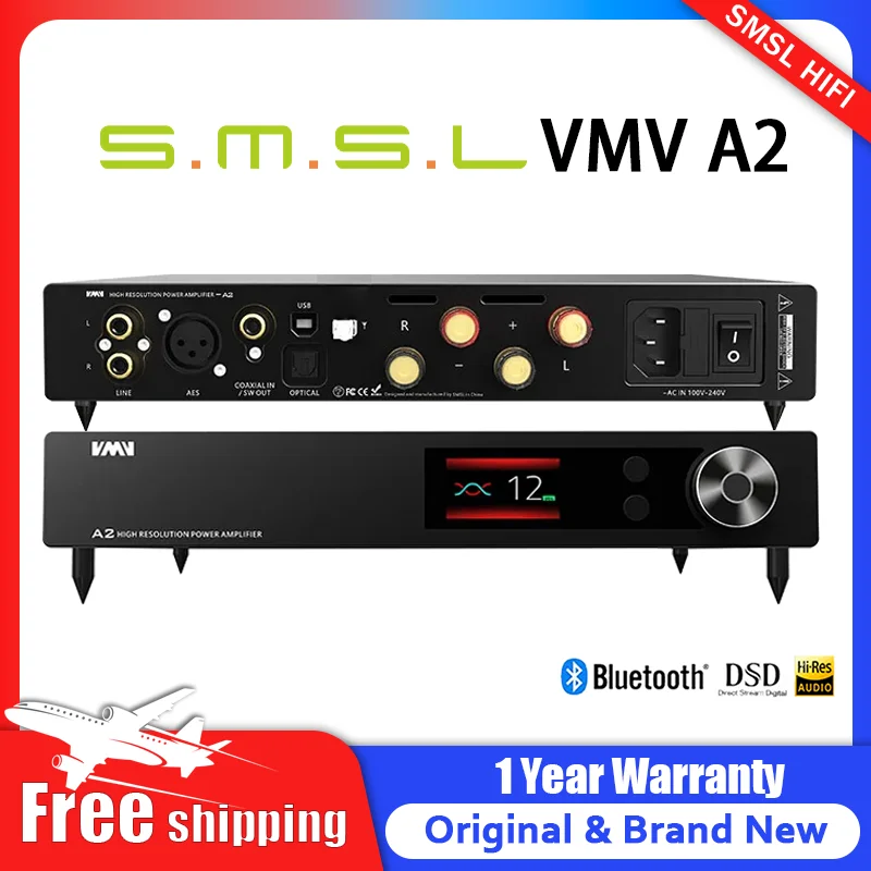 

SMSL VMV A2 HIFI Audio Power Amplifier DSD512 4Ω/200W 8Ω/100W UAT LDAC aptX-HD AptX SBC AAC 32Bit/768kHz Supports Remote Control