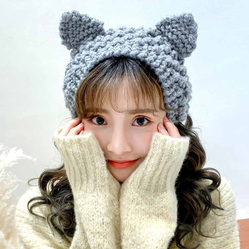 Cute Cat Winter Hat Skullies Beanies Knitted Hats Solid Hip-hop  Cap for Women Accessories Gifts Warm Spring Lovely