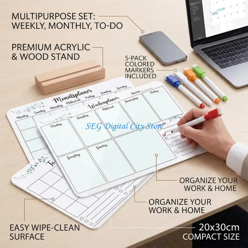 U75B 1 Set Erasable Pen Set with Acrylic Weekly Monthly Schedule Planner Suitable for Task Management and Goal Tracking