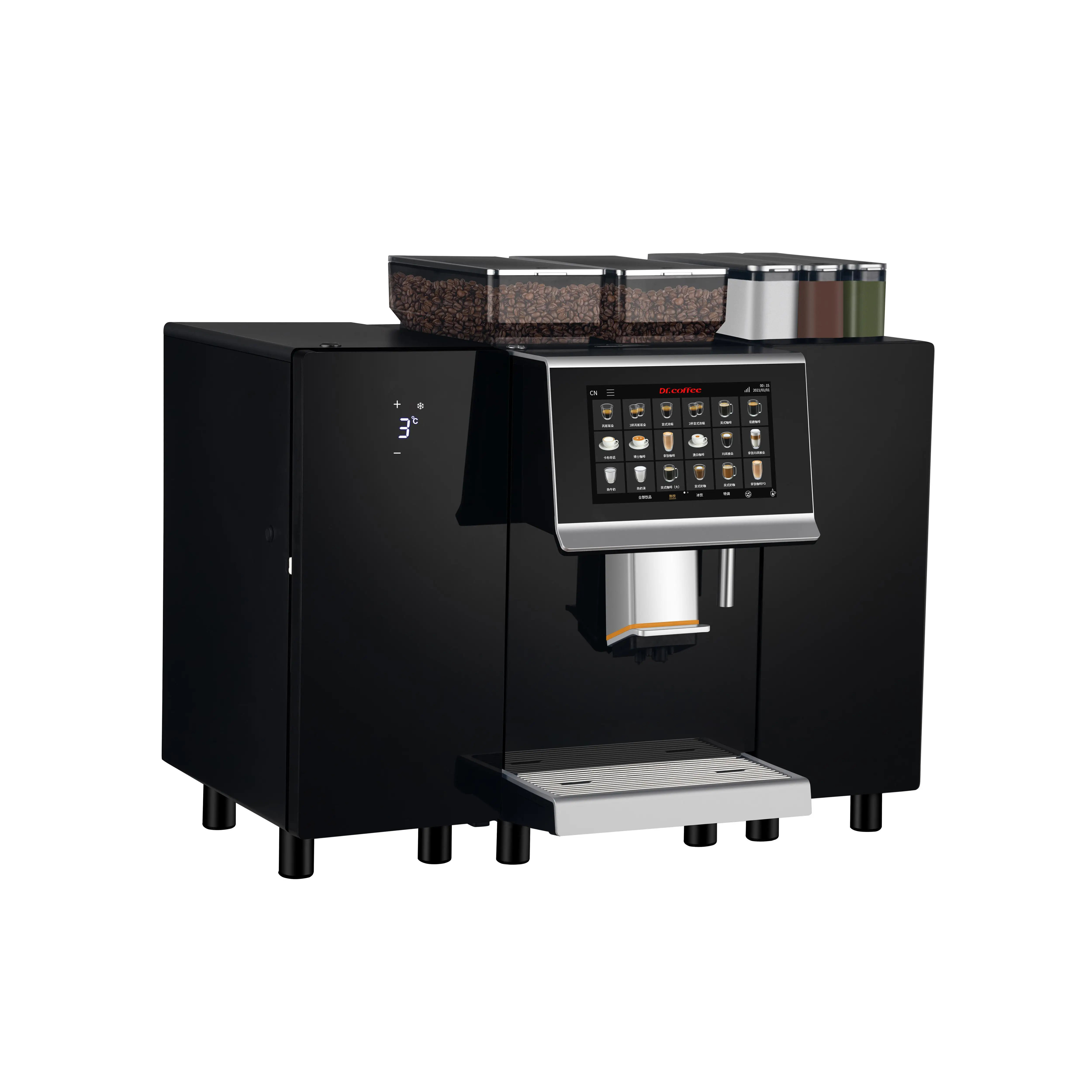 Dr.Coffee F22 High Quality Black Fully Automatic Hotel Coffee Machines With Powder Hoppers