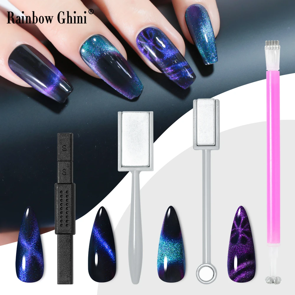Regenbogen-Ghini Doppelkopf-Nagelkunst-Katzenaugen-Magnetstab DIY-Designwerkzeuge Katzenaugen-Magnet für professionelle Nagelkunstwerkzeuge