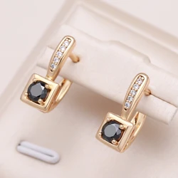 Kinel New Simple Natural Zircon Square Earrings for Women Daily Fine Jewelry 585 Rose Gold Color English Lock Clip Earrings