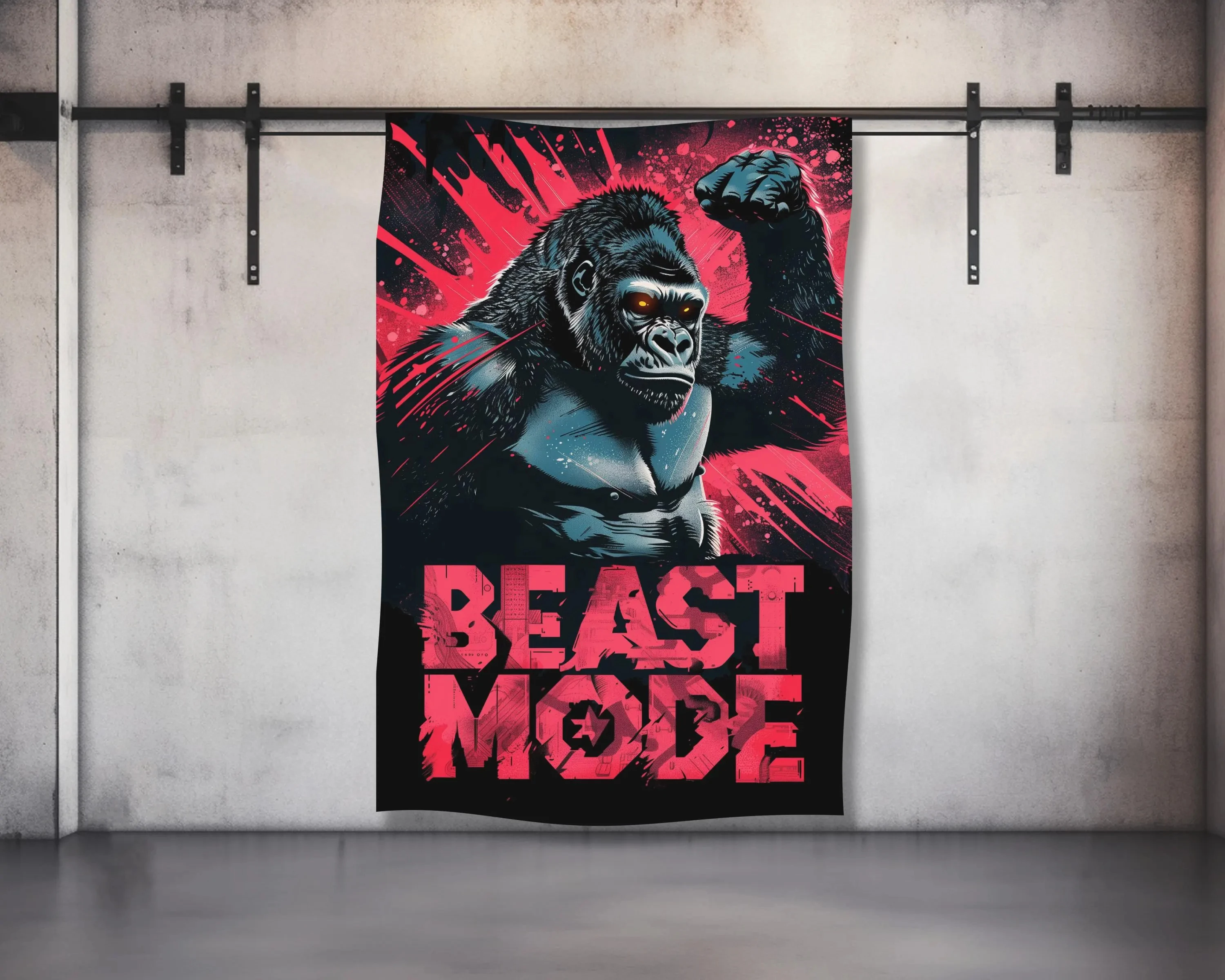 Gorilla Beast Mode Tapestry, Motivational Fitness Wall Art, Gym & Dorm Room Decor Banner, Powerlifting Inspired Wall Hanging