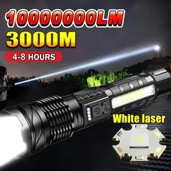 Biała laserowa latarka LED o dużej mocy Wbudowany akumulator USB Mocne światło Latarka taktyczna Outdoor Camping Lampa turystyczna