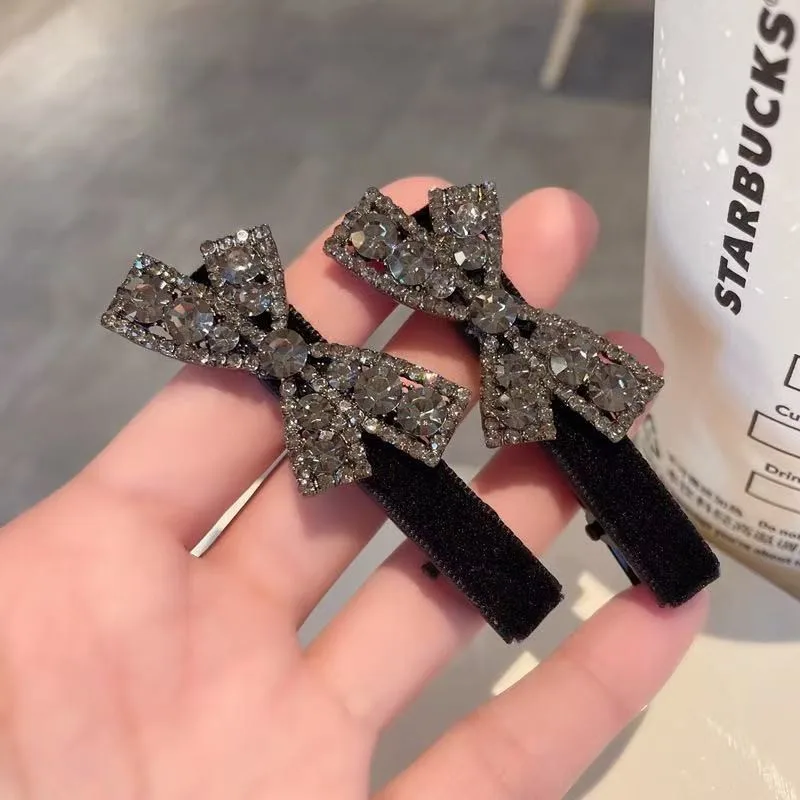 2Pcs Black Bow Zircon Hair Clip for Women's French Luxury Temperament Hair Clip BB Clip Girls Hair Accessories view 2
