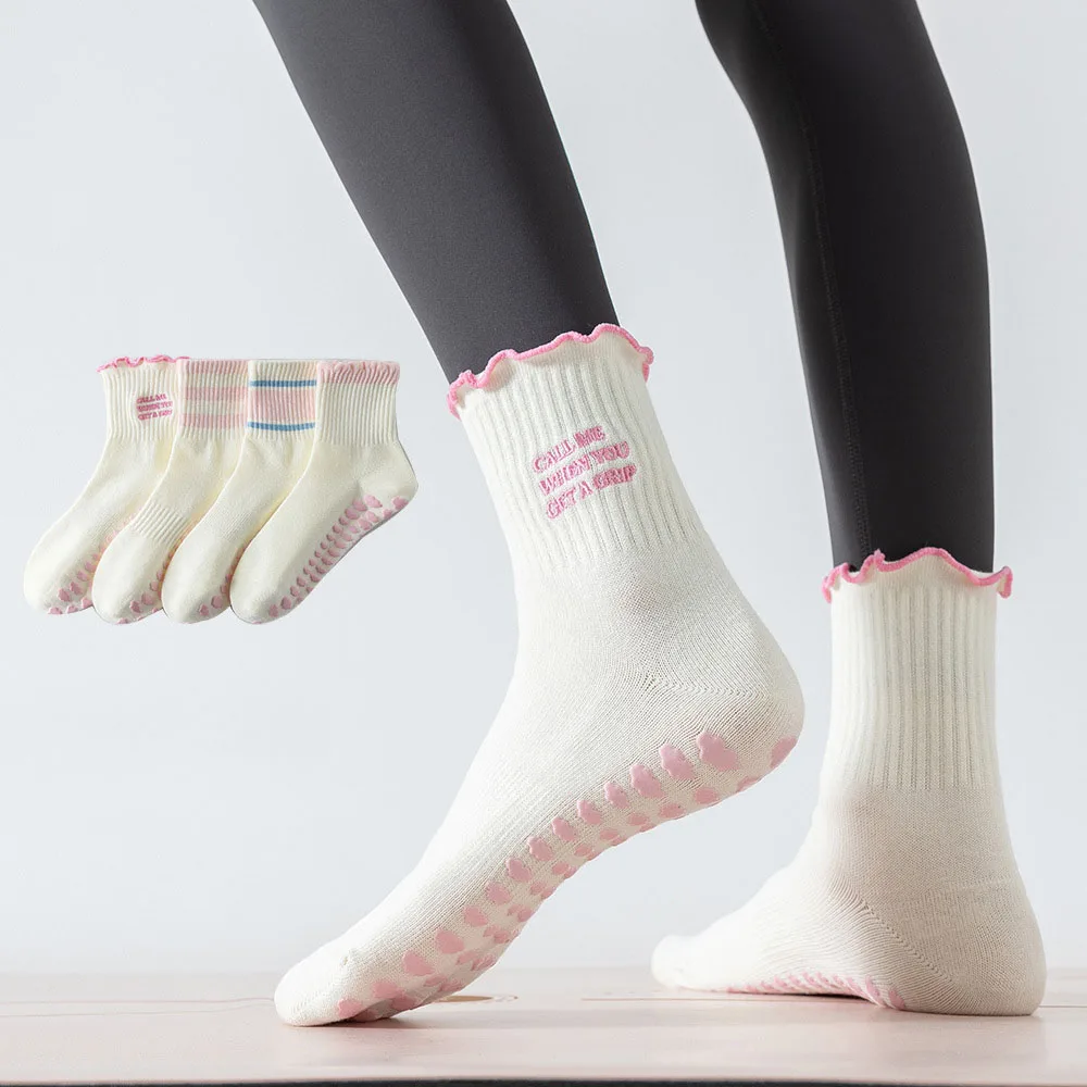 

Носки для йоги женские хлопковые с силиконовыми вставками против скольжения, для пилатеса, средней длины