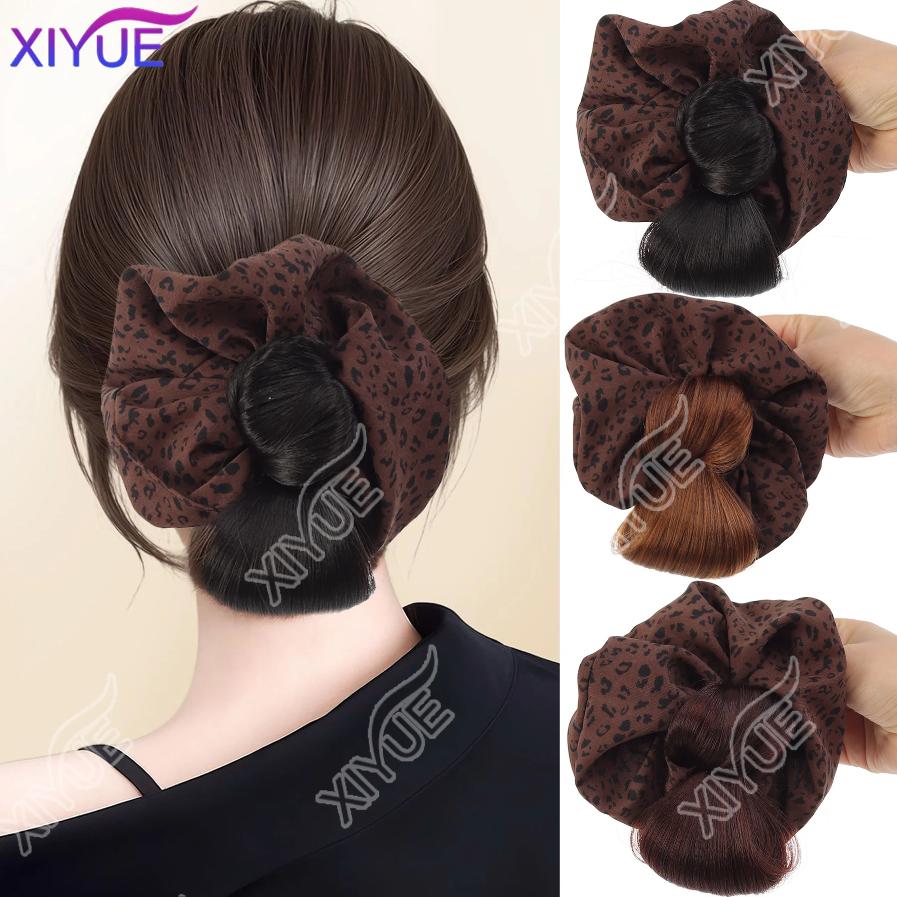 Synthetic wig grab clip female low tie wig bag fluffy back of the head bud wig ring Leopard print gripper Claw Clip Horsetail