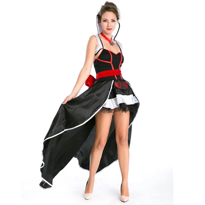 Donne adulte halloween costume cosplay abito gotico cuore rosso regina delle uniformi vestito mantello diavolo Masquerade abiti festa carnevale