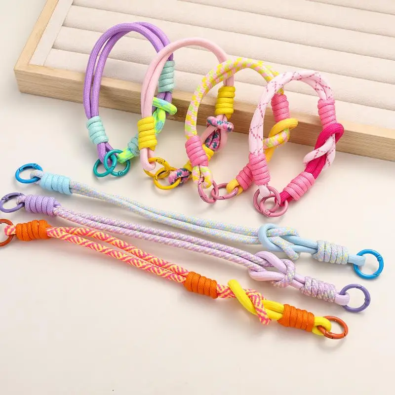 

1Pcs Double Knot Hand Woven Rope Keychain Hanging Chain Ring Cord Phone Lanyard Anti-loss Rope Keyring Wrist Strap