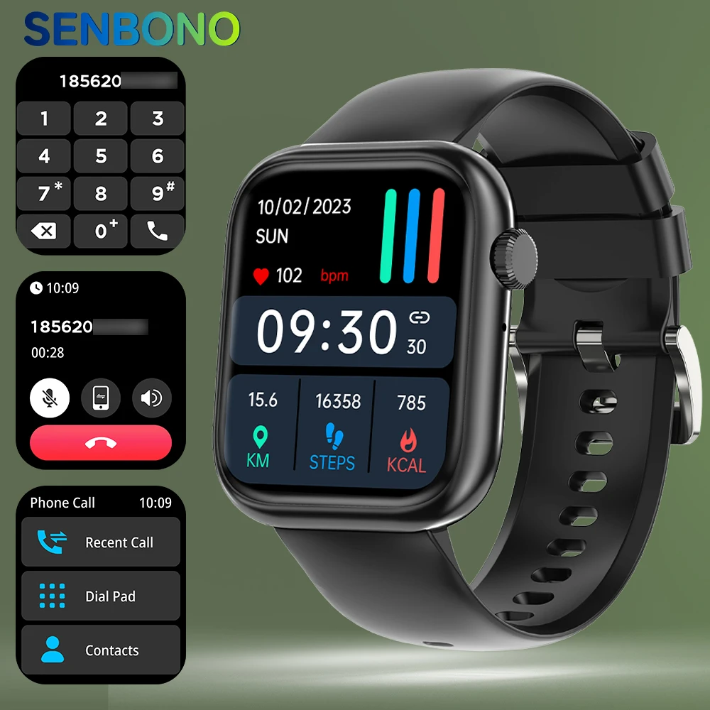 SENBONO New Smart Watch Answer Make Call Fitness Tracker Heart Rate Blood Pressure Blood Oxygen Sport Smartwatch for Android IOS