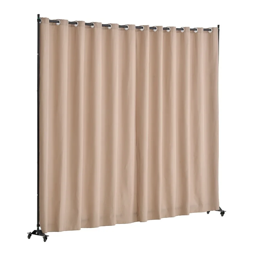 Portable Room Divider with Wheels Brown Freestanding Curtain Divider Stand for Office Bedroom Dining Room Study Privacy Screen