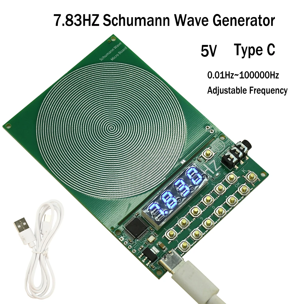 7.83HZ Schumann Wave Generator 0.01Hz~100000Hz Adjustable Frequency Sine Wave Generators 3.5MM Audio Resonator DC5V Type-C Port