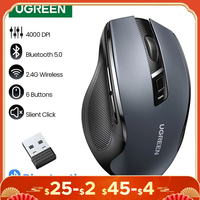 UGREEN Wireless Mouse Bluetooth5.0 Mouse Ergonomic 4000DPI 6 Mute Buttons Mouse For MacBook Tablet Laptops Computer PC 2.4G Mice