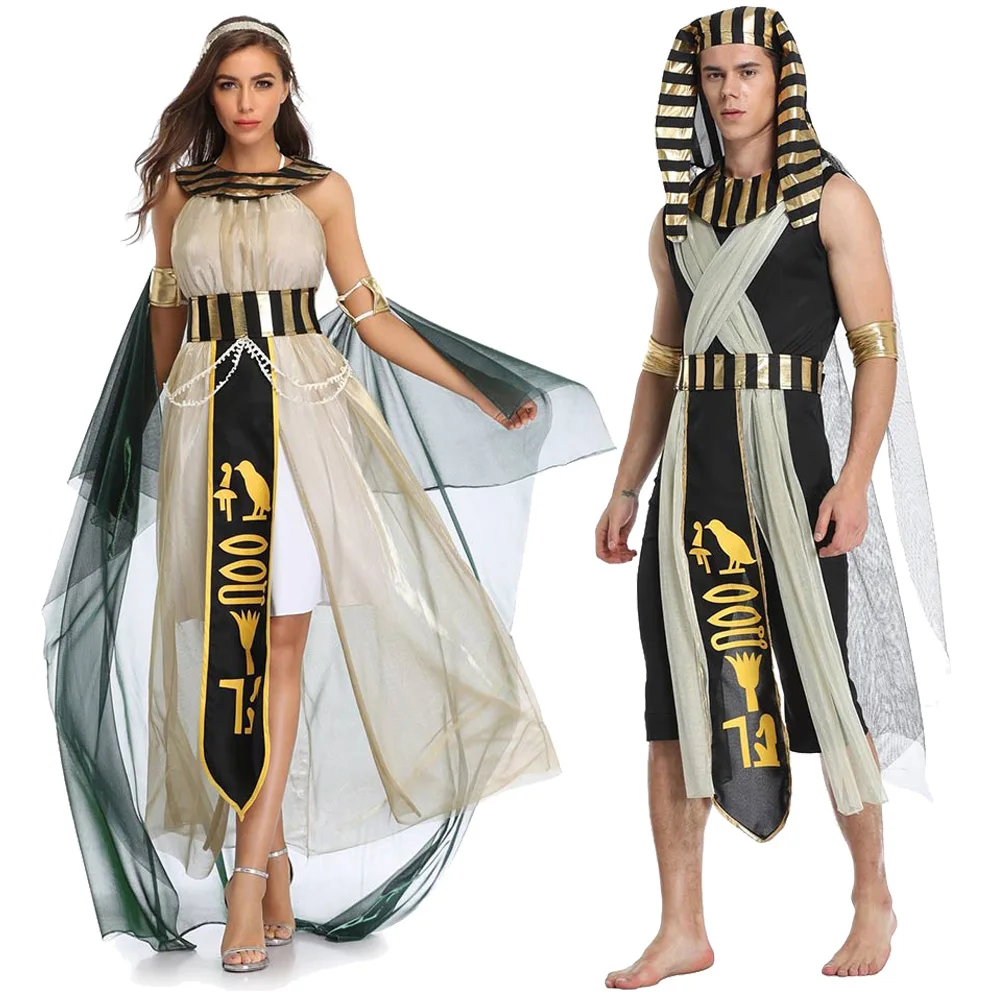 Pharaoh Cleopatra Cosplay Men Women Couple Fantasy Stage Costume Disguise Adult Roleplay Fantasia Outfits Male Female Halloween