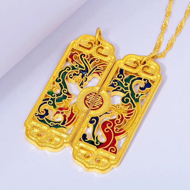 

Sturdy & Firm Porcelain Dragon Phoenix Gold Inlaid Jade Pendant For Men & Women 24K Gold AU999 |Tight inlay,not easy to fall off