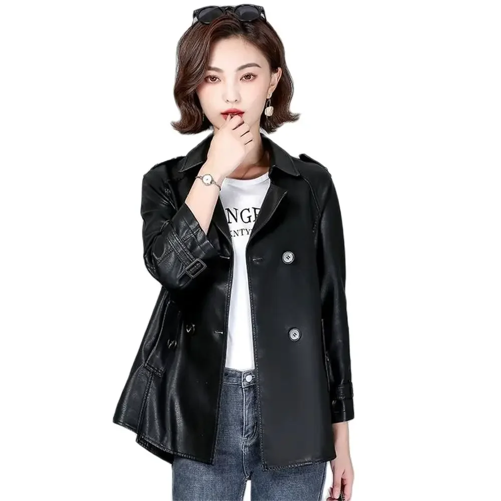 

Women's 100% Sheepskin Jacket Spring Trench Coat Long Sleeve Slim Outerwear 2024