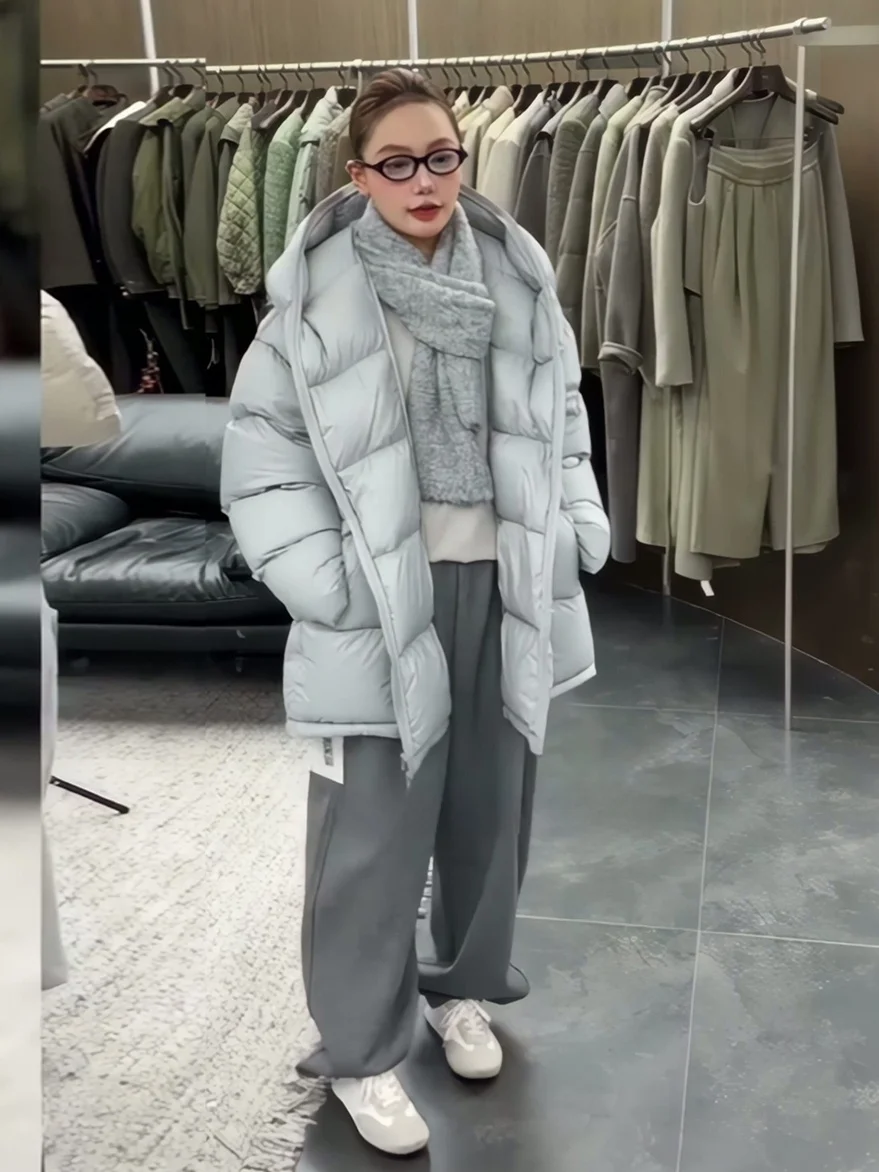 

Женская удлиненная пуховая куртка Ele с белым пуховым наполнителем, модный дизайн, для повседневной носки, на молнии, с круглым вырезом