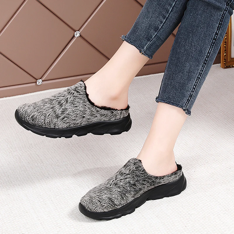 STRONGSHEN donne leopardo mezze pantofole inverno caldo peluche scarpe Indoor Soft Light antiscivolo Open Toe pantofole da casa scarpe da passeggio