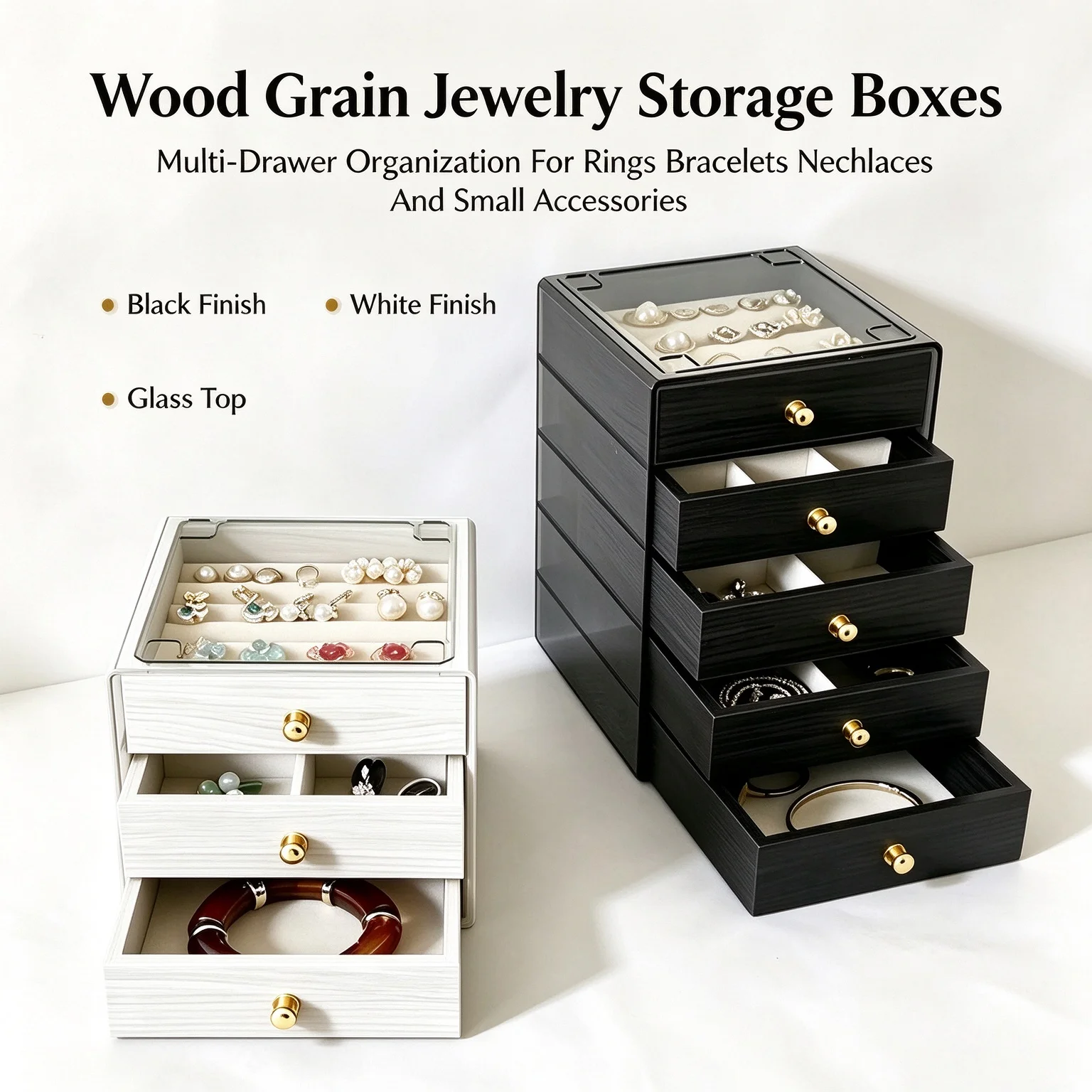 Jewelry Box Wood Grain Transparent Multi Layer Jewelry Organizer For Necklace Earring Ring Bracelet Desktop Storage