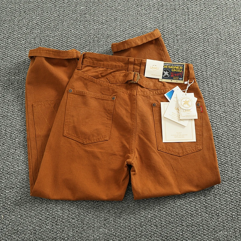 Męskie spodnie w stylu retro American Workwear, casualowe, na wiosnę i lato, nowe, z grubymi naszywkami, luźne, stożkowe, proste nogawki.