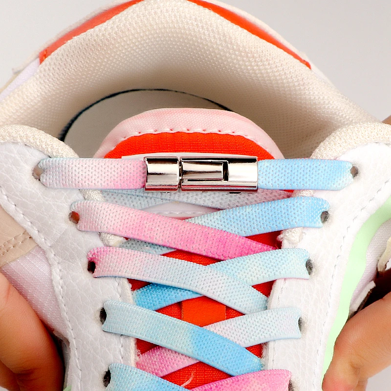 Lacci elastici colorati con chiusura a pressione senza lacci lacci Sneakers 8MM appartamenti senza cravatta lacci per scarpe bambini lacci per scarpe in gomma arcobaleno per adulti