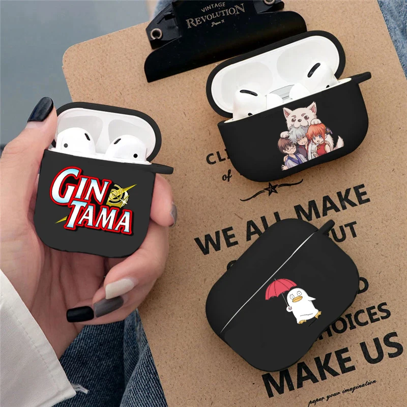 Japanese Anime GINTAMA Gintoki Sakata Soft silicone TPU Case For AirPods Pro 2 1 2 3 Black Wireless Bluetooth Earphone Box Cover