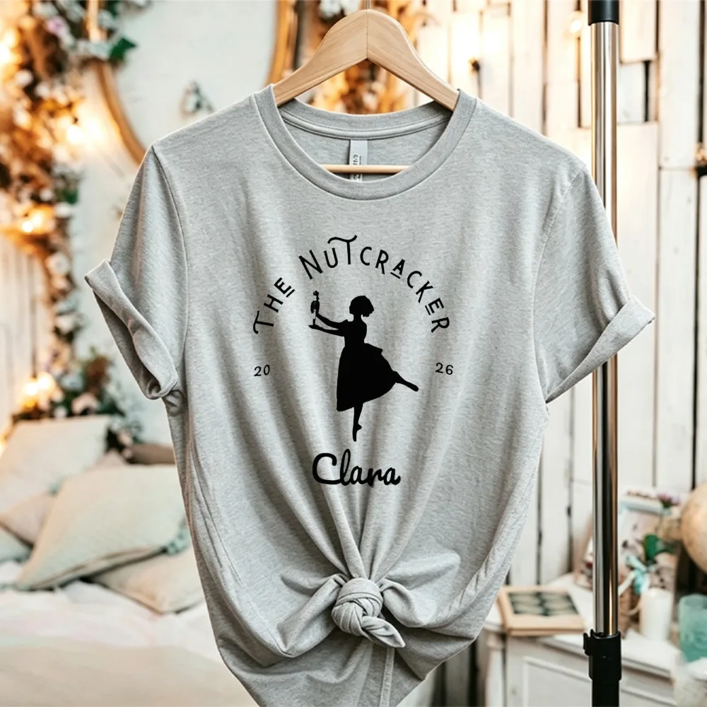 The Nutcracker Clara Ballet Dancer Graphic T‑Shirt Short Sleeve Cotton Tee Christmas Holiday Dance Silhouette Print Casual Tops