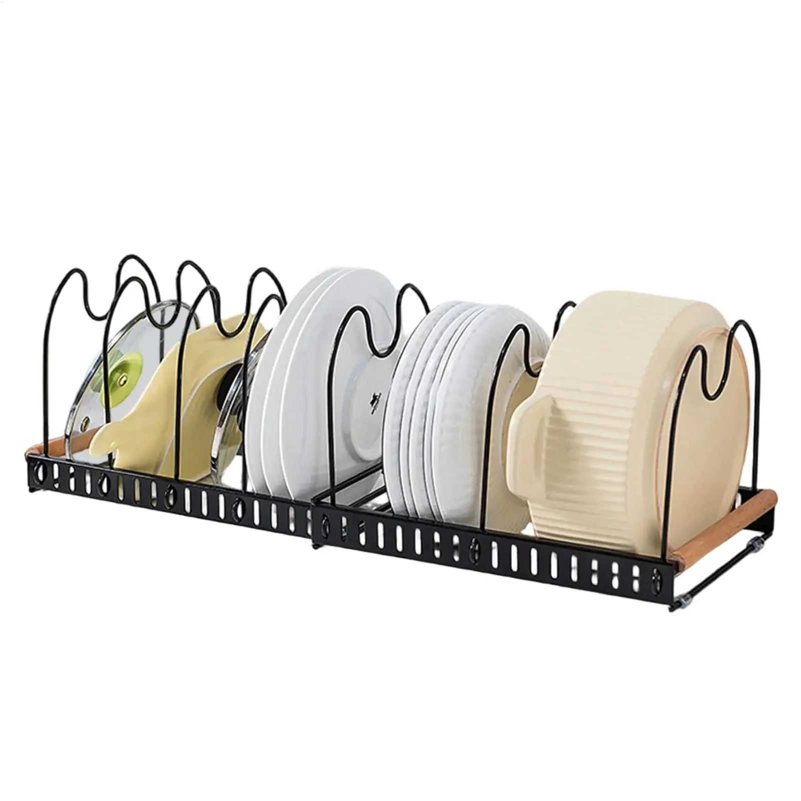Cookware Rack Pan Organizer Extendable Adjustable Shelves Kitchen Cabinet Dish Holder For Kitchen Pantry Home Camping