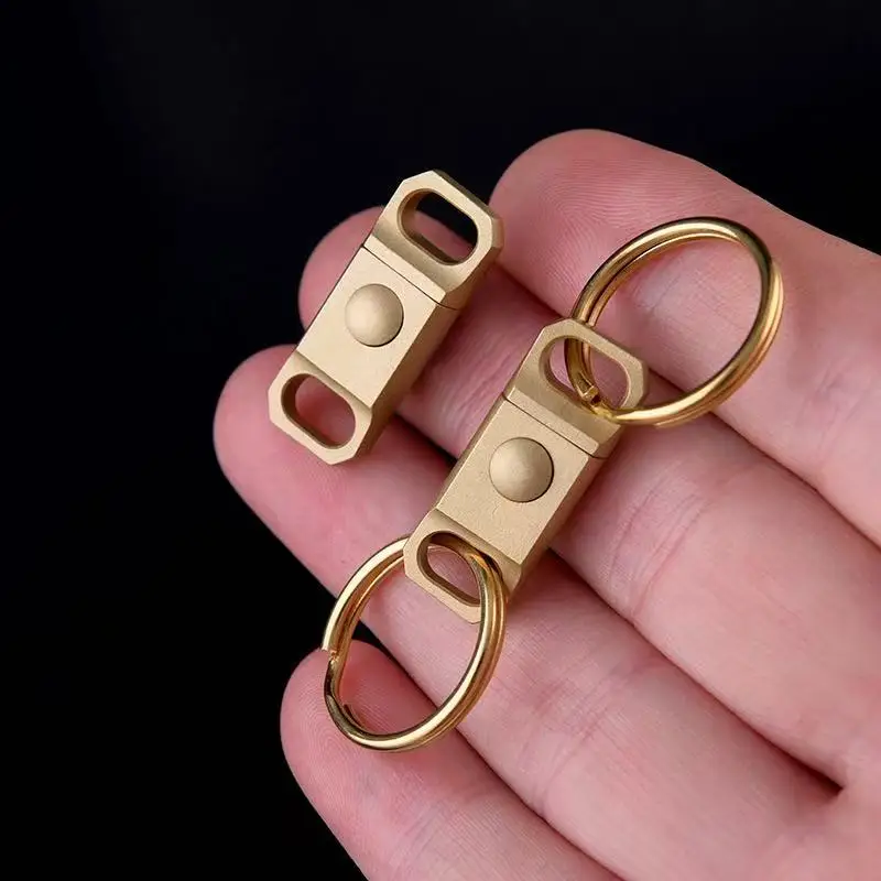 Yellow Brass Rotating Universal Joint Double Ring Keychain Quick Release Car Key Ring Box Bag Backpack Connection Accessories