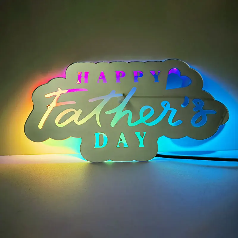 Mirror Light Acrylic Luminous Name Mirrors 12 Color LED Name Illuminated Mirror Lamp Personalized Family Name Father's Day Gift