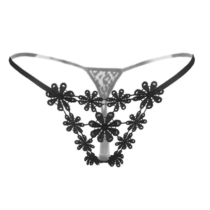 Women G-string Thong 3D Floral Embroidery Lace Low Waist Hollow Out Sheer Breathable Intimate Lingerie Panties