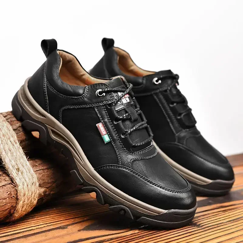 High Quality Leather Men Hikking Shoes Non-slip Sports Shoes Fashion Comfortable Moccasins Breathable Retro Men Walking Sneakers